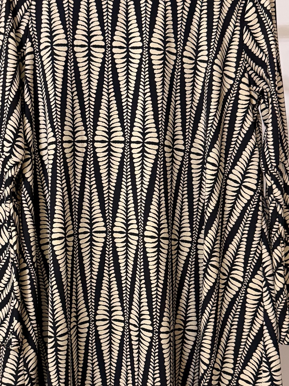 Blush Black and Cream Mini Dress with Geometric Leaf Pattern